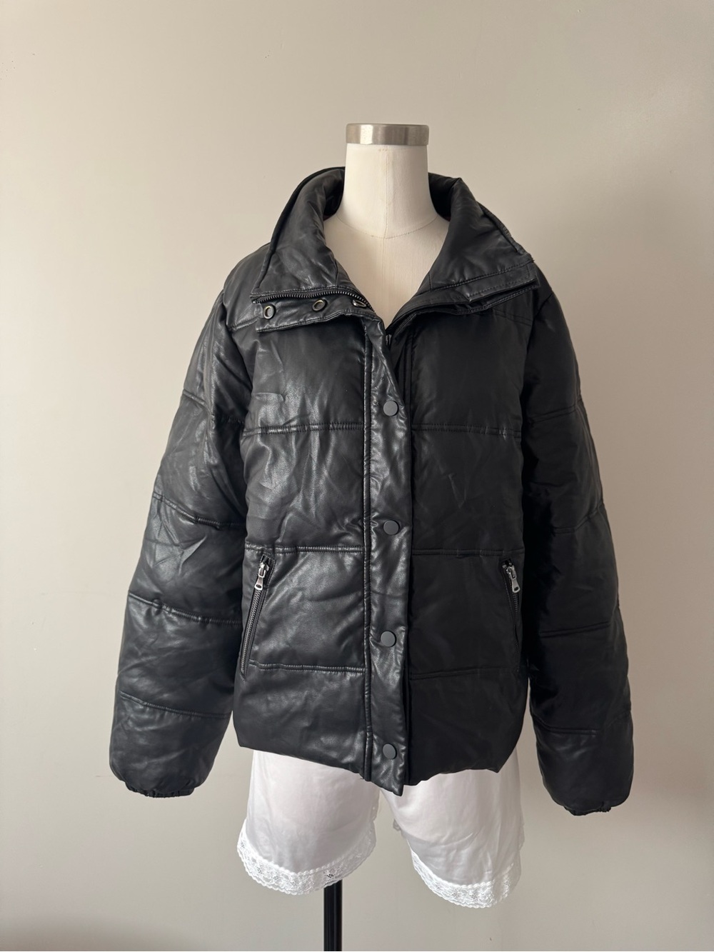 Paige Alpine High-Neck Vegan Leather Puffer Jacket